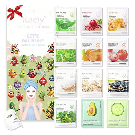 evpct 12Pack Kids Face Masks for Kids Girls Spa, Girls Kids Facial Spa Day Slumber Sleepover Birthday Party Favors Supplies Kit for Girl, Kid Friendly Facial Face Sheet Masks Bulk Skincare for Kid, B4