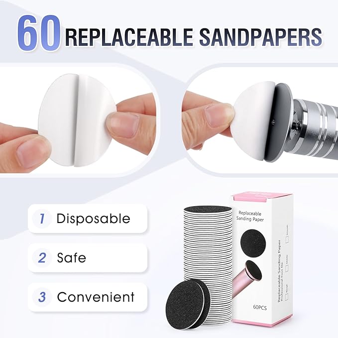 Electric Foot File Callus Remover: Adjustable Speed Feet File Grinder with 60 Pcs Sandpaper Discs - Professional Pedicure Tools for Dead Skin Calluses (Grey)