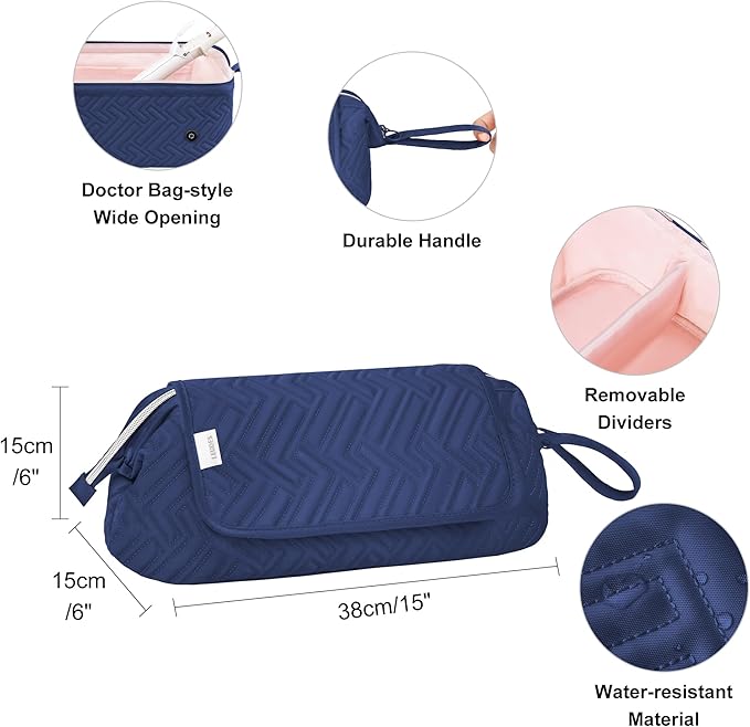 Leudes Hair Tools Travel Bag for Women Heat Resistant Mat for Travel Essentials Hot Tools Straighteners,Flat Irons,Curling Iron,Hot Air Brushes and Hair Dryer Organizer Bags 2 in 1 (Navy Blue)