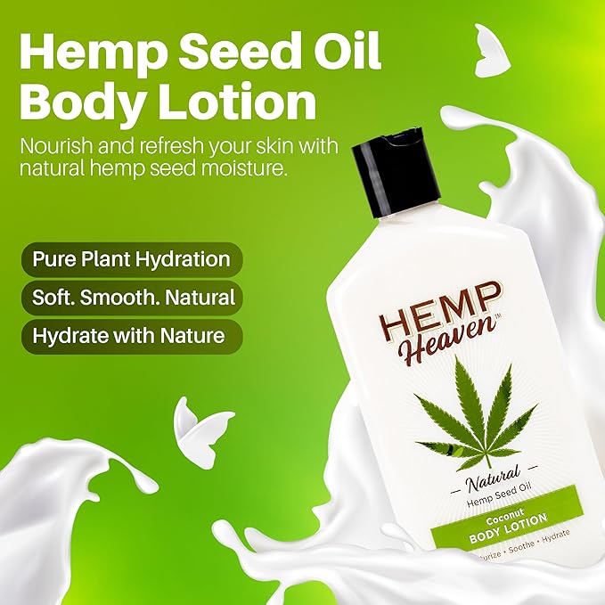 Hemp Heaven Hemp Lotion - Lotion Coconut Bliss Scent - Natural Hemp Seed Oil, Paraben-Free, 12 oz, Made in USA, Nourishing for Men & Women, EWG Verified, Anti-Aging