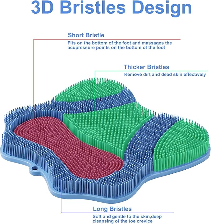 Shower Foot Scrubber, Shower Foot and Back Scrubber with Suction Cups, Shower Silicone Foot Washer for Exfoliating Massage（Blue&Pink）