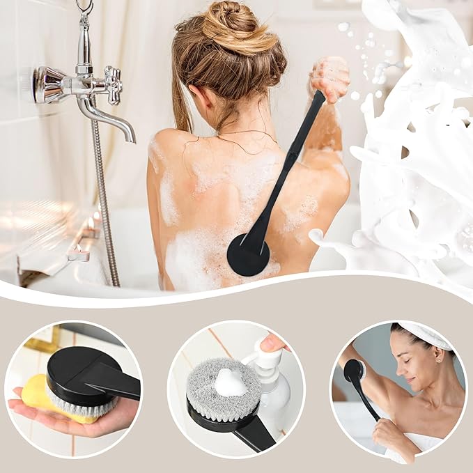 Back Scrubber for Shower,20.5" Bath Brush Long Handle for Shower for Deep Clean,Back Brush for Shower for Men Women(Black)
