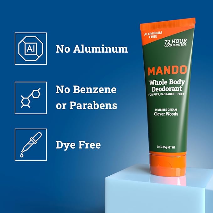 Mando Whole Body Deodorant For Men - Invisible Cream - 72 Hour Odor Control - Aluminum Free, Baking Soda Free, Skin Safe - 3 Ounce Tube (Pack of 2) - Clover Woods