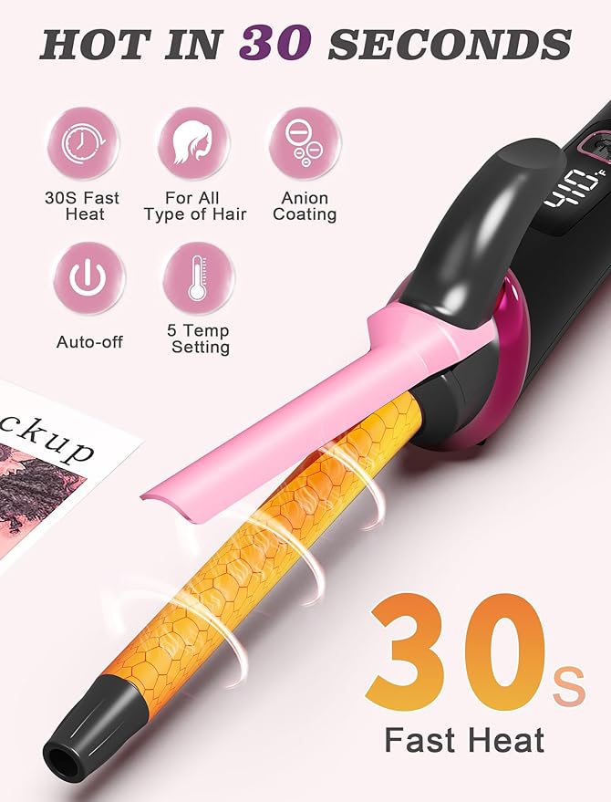 Mini Curling Iron for Travel,110~240V Dual Voltage with European Plug Adapter,Small Curling Iron for Short Hair,1/2 inch Ceramic Curling Irons for Women,Small Barrel for Bouncy Curls,5 Digital Temp