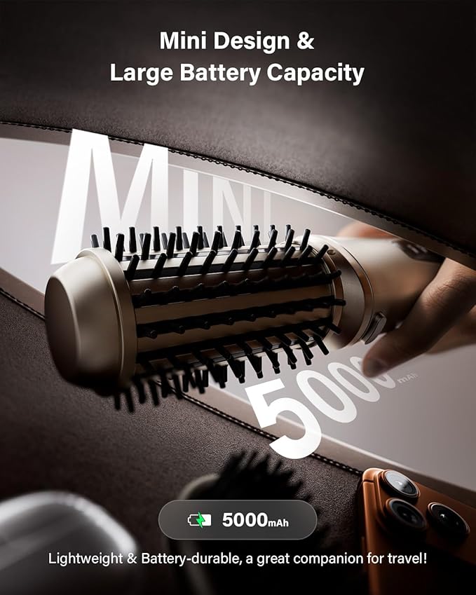 Cordless Hair Straightener Brush, 2 in 1 Curling & Straightening Brush with 200 Million Negative Ions, Mini Travel Hot Straightener Comb for Women, Fast Heating & Dual Voltage