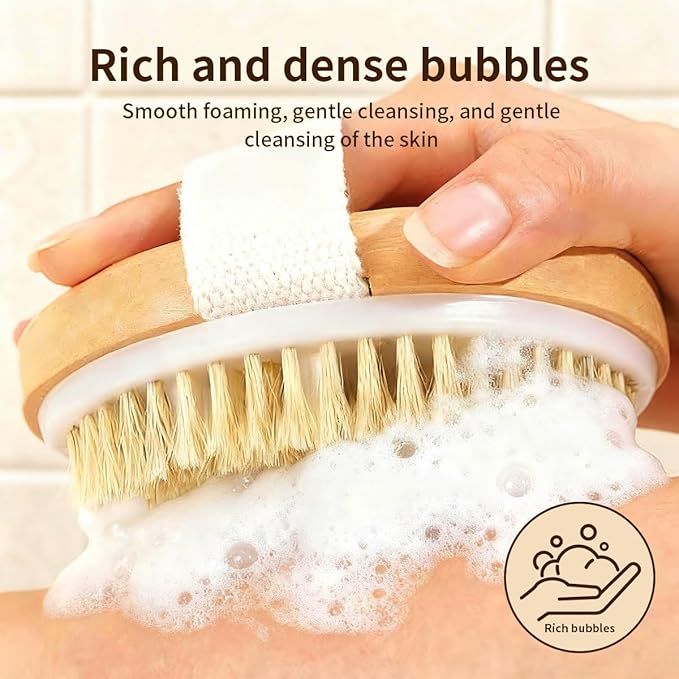 Dry Brushing Body Brush for Lymphatic Drainage-Vegan Dry Brush with Contoured Non-Slip Handle +Wood Therapy Massage Tools. Maderoterapia Kit, Gua Sha, Anti-Cellulite, Body Sculpting, Sensitive Skin