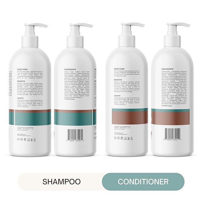 Rosemary Oil Shampoo & Conditioner Set with Biotin for Thinning Hair & Anti-Hair Loss, Strengthening Botanical Formula, Women & Men, Sulfate-Free, Organic, 16 fl oz Each