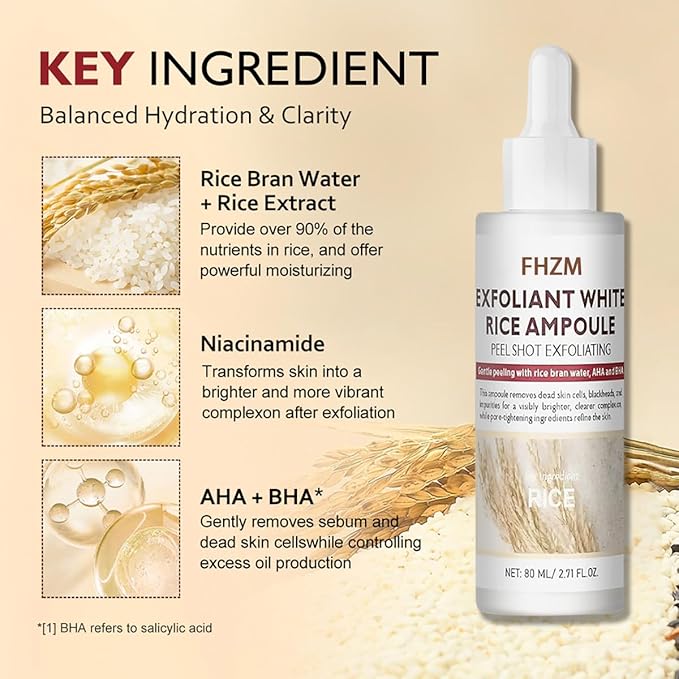 Face Peel Shot Glow Black & White Rice Exfoliating Ampoule Extract Peeling, Pore Minimizing & Deep Hydration Face & Body Scrub Serum, Support Dead Skin Cell Remover -80ml/2.7Fl oz