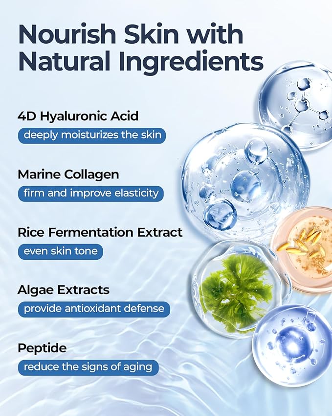 Collagen Face Mask Sheet, Hydrating Hyaluronic Acid Face Masks Skincare for Moisturizing, Soothing, Anti-Aging, Vegan Facial Masks for Women Man Skin Care Gifts 6 Sheet