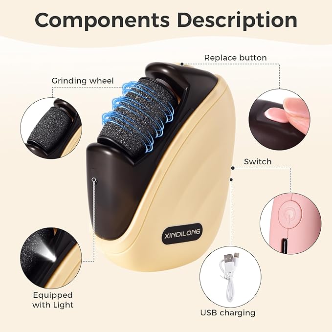 Foot Callus Remover｜Patented 3D Roller + 2-Speed丨 LED｜30,000 RPM High-Frequency Exfoliation｜Portable for Home & Travel｜Stylish Foot Care for Men & Women (Yellow)