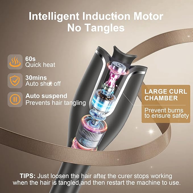 Hair Curling Irons,Automatic Portable Rotating Curling Iron with LCD Display,4Temperature Settings,Timers(12-19s),Auto Shut-Off,Anti-Scald,Anti-Tangle,Lightweight,Fast Heating&Easy Use for Travel