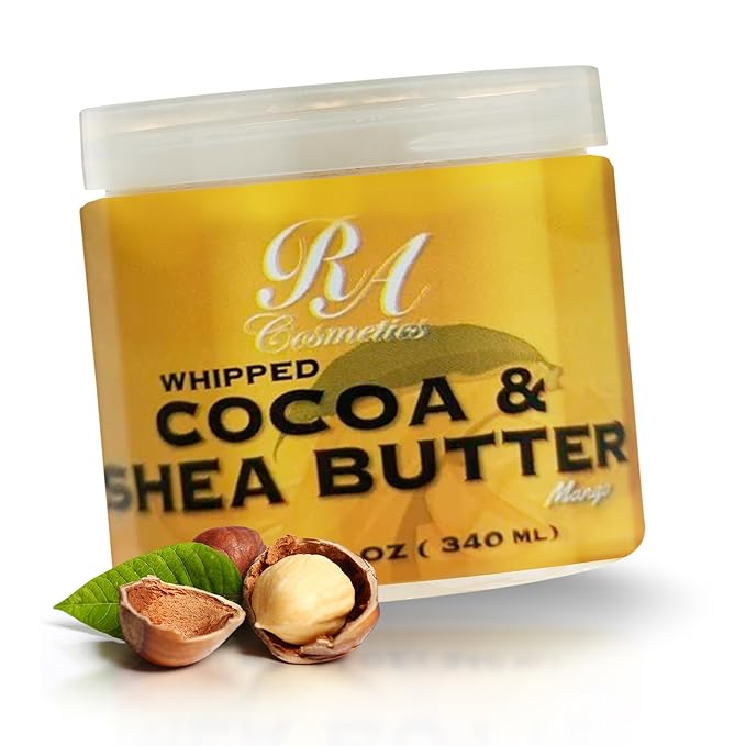 RA COSMETICS Whipped Cocoa & Shea Butter, Mango - 12oz | 100% Pure & Natural Skin Moisturizer with Coconut Oil | Vitamin-Rich Body Butter for Soft, Supple, and Radiant Skin & Healthy Hairs