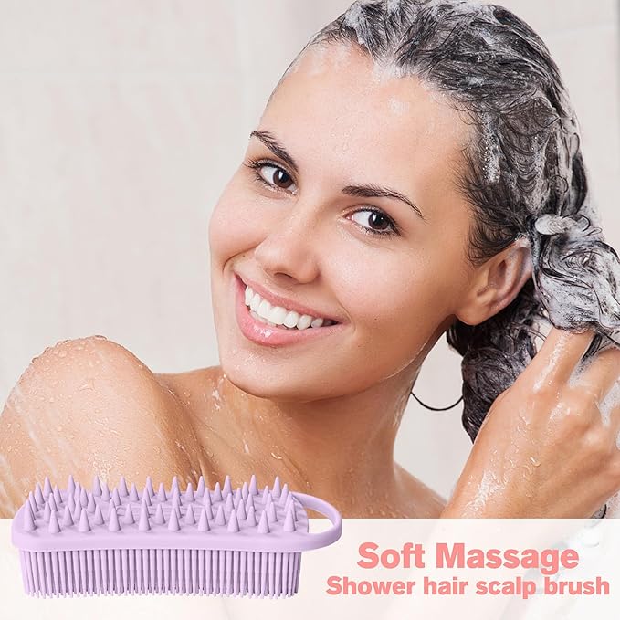 Silicone Body Scrubber, 2 in 1 Body Brush Hair Scalp Brush for Shower and Bath, Easy Clean, Lathers Well, Stimulating Blood Circulation More Hygienic Than Loofah, Fit Women Men.1Pc Lavender