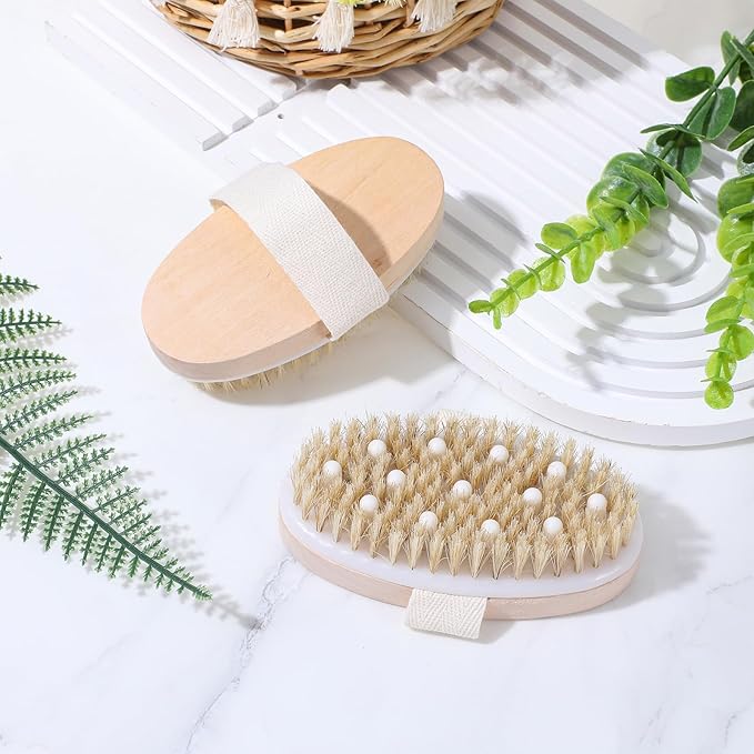 10 Pcs Dry Brushing Body Brush, Natural Bristle Exfoliating Brush Exfoliating Brushes with Massage Nodule Dry Skin Body Scrubber for Shower Blood Circulation, Deep Exfoliation for Smooth Skin