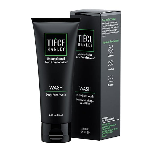 Tiege Hanley Daily Face Wash for Men, Gentle Fragrance-Free Cleanser with Jojoba Oil, Aloe, & Vitamin B3, Hydrating Foaming Formula for Deep Clean, Gentle on Sensitive Skin, Men’s Skin Care, 2.5 Fl Oz