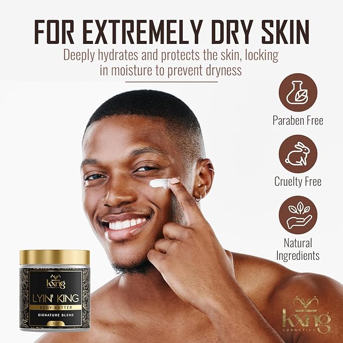 KXNG Cosmetics Organic Shea Body Butter Cream – 4oz | Body Butter for Men & Women with Shea, Cocoa, Mango & Coconut Oil | Deep Moisturizing Cream for Hands, Feet & All Skin Types – Lyin’ King