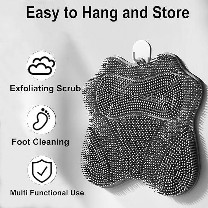 Shower Foot Scrubber, Shower Foot and Back Scrubber with Suction Cups, Shower Silicone Foot Washer for Exfoliating Massage（Grey&Blue）