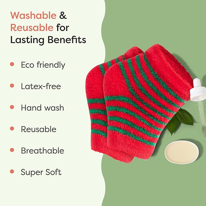 ZenToes Moisturizing Socks for Cracked Heel Treatment, Vitamin E, Olive Oil and Jojoba Oil Heel Socks, Stocking Stuffers for Women, Spa Self Care Gifts for Women (Holiday Stripes, Regular)