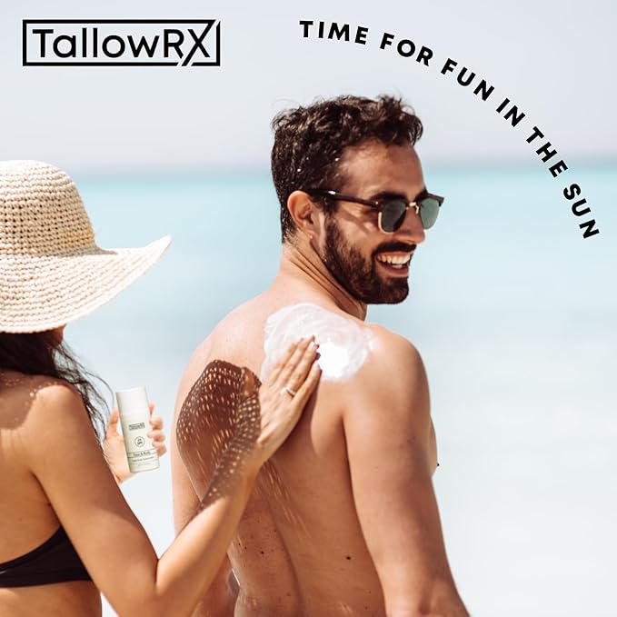 Tallow Sunscreen SPF 25 with Non Nano Zinc Oxide – Natural Mineral Sun Protection with Red Raspberry, Coconut Oil & Vit E – Reef Safe, Non Toxic & Moisturizing Sunblock for Face & Body – 3.4 oz