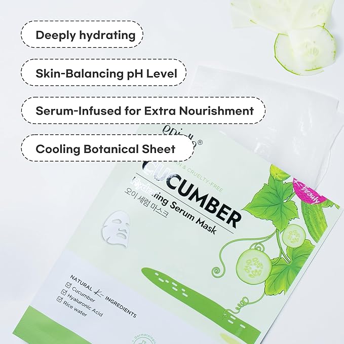 Epielle Cucumber Hydrating Serum Sheet Masks (5pk) | Korean Skincare | Facial Sheet Mask | Kbeauty, Spa Gifts for Women