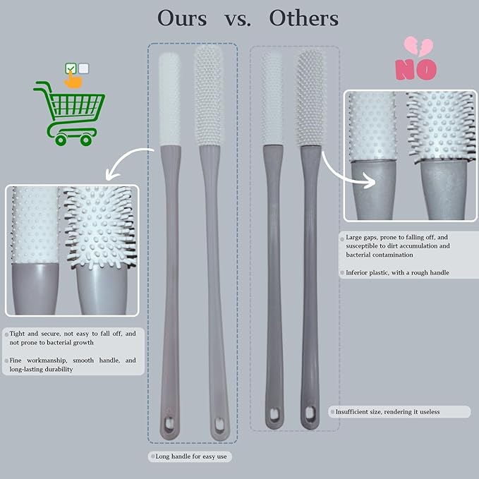 Toe Cleaning Brush with 15.7" Long Handle,Foot Scrubber in Shower,No Bending, Ideal for Seniors, Expecting Mothers, Men & Women | Foot Scrubber & Anti-Itch Exfoliating Brush (2 Pack) (Grey)