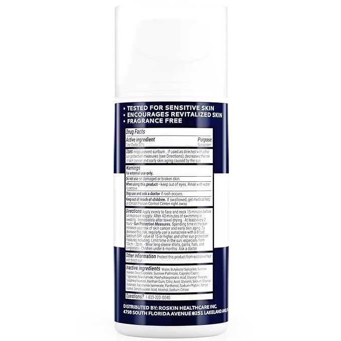 Roskin Mineral Matte Face Sunscreen - Invisible Facial Sunscreens with Non Nano Zinc Oxide - Facial Sunblock with SPF 33 Broad-Spectrum & Blue Light Protection - Face Sunscreen Moisturizer (1.7 Fl Oz)