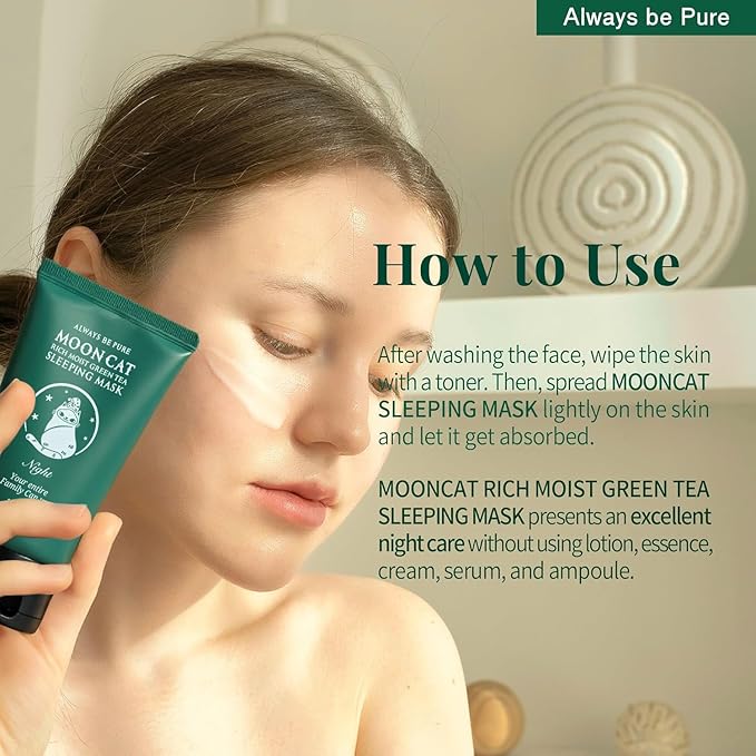 Green Tea Sleeping Mask 75ml – Rich Moisture Night Mask, Hypoallergenic, Calms Redness, Deep Hydration for Sensitive Skin, Non-Sticky Korean Skincare