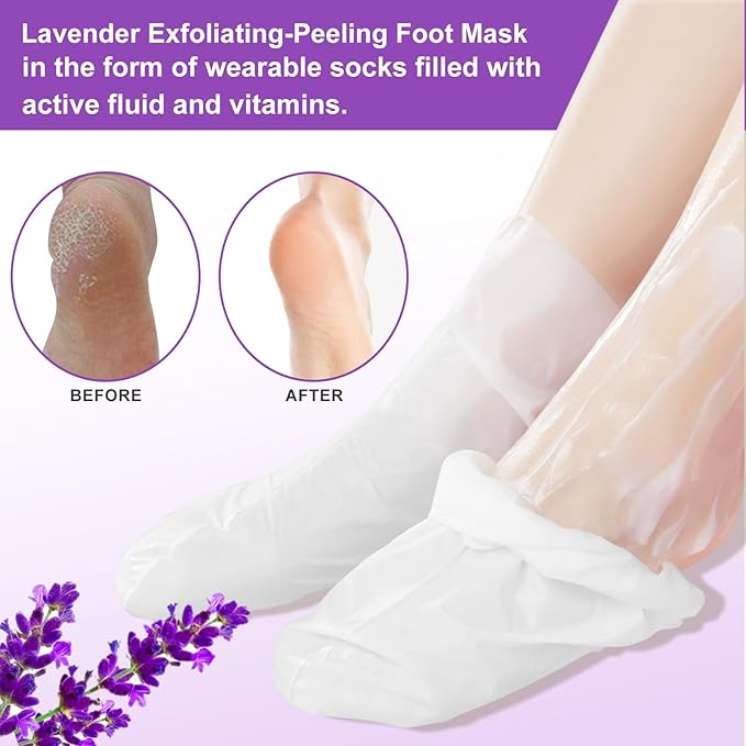 Foot Peeling Mask 5 Pack, Foot Peel Mask Remove Dead Skin, Rough Callus and Cracked Heels, Dry Skin Moisturizer for Soft and Smooth Baby Touch Feet (Lavender)