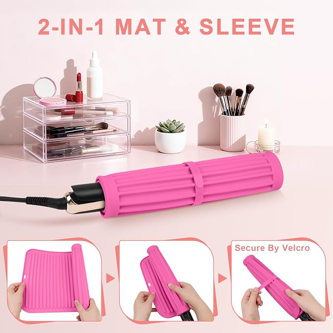 AMIJEAL Oversize Silicone Heat Resistant Mat for Hair Tools, Curling Iron Flat Iron Hair Straightener Holder Mat, Portable Hot Tools Cover Pad for Travel Vanity Salon(14.2" x 11.0")