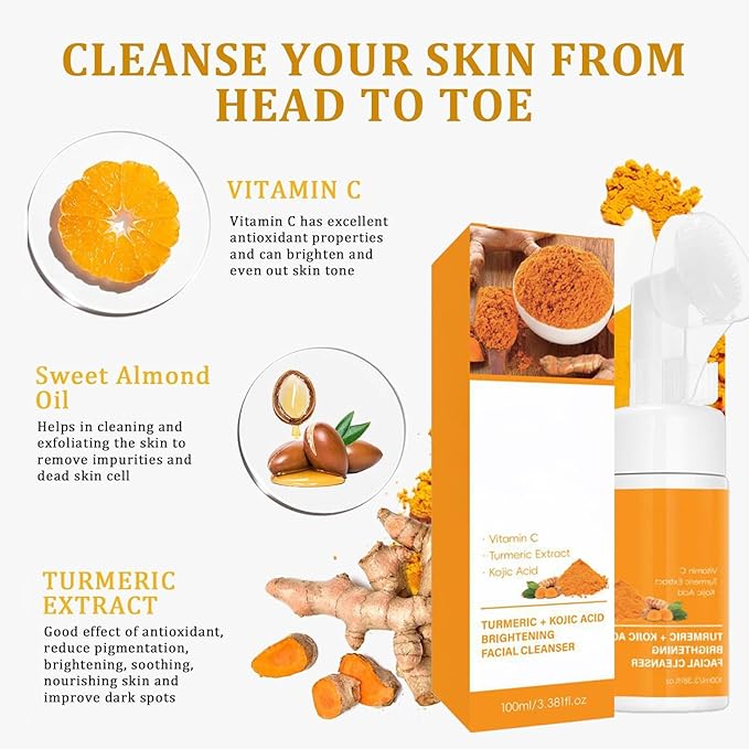 Turmeric Soap Wash and Care Two Piece Set, Tuemeric Facial Cleanser & Turmeric Soap Combo, Cleansing Mousse for Facial Deep Cleansing and Body Skin Care