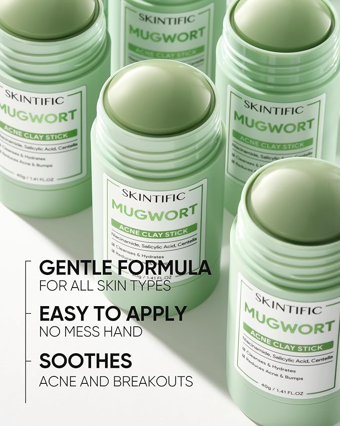 Mugwort Clay Stick Mask for Face, Mud Masks with Centella, Salicylic Acid, Gentle Exfoliation, Vegan Korean Skincare Wash-Off Facial Mask for Sensitive Skin