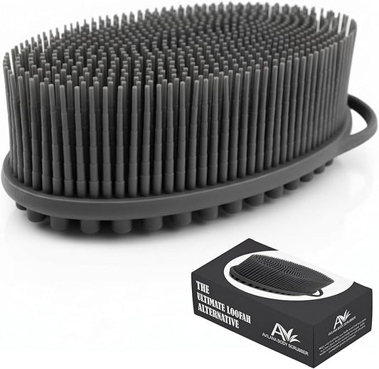 Silicone Body Scrubber for Shower - Gentle Exfoliating Back Scrubber with Soft Bristles - Avilana Premium Dual Sided Bath Brush Massage - Loofah Alternative for Sensitive Skin - Gift Women Men