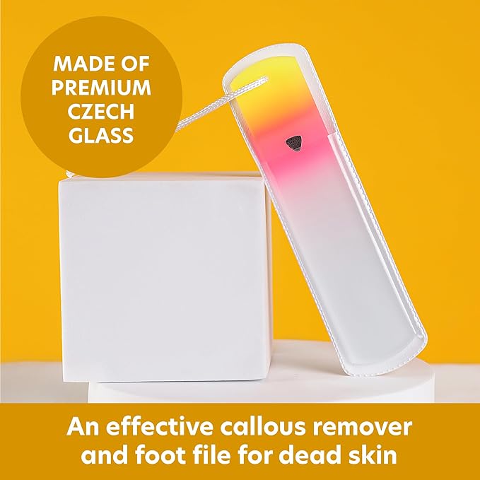 Bona Fide Beauty Czech Glass Foot File with Sleeve. Foot Callus Remover Made in The EU (Sunset Color)