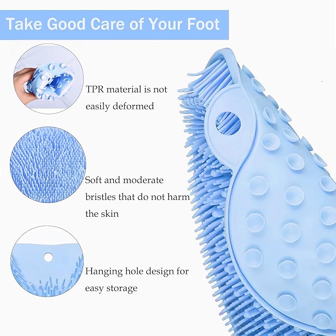 Shower Foot and Back Scrubber Mat,Wall Mounted Shower Foot Scrubber with Suction Cups,Exfoliating Silicone Massage Foot Cleaner for Shower(Blue)