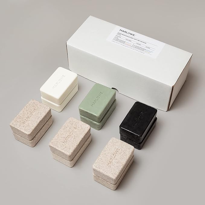 MARLOWE. Soap Bar Discovery Gift Set, Mens Skin Care Variety Selection of Exfoliating Body Scrub, Charcoal, Moisturizing & Polishing Body Bar Soaps for Men, 12 Pack
