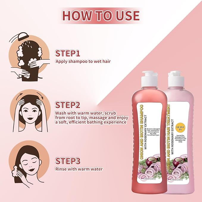 Onion & Biotin Shampoo and Hair Treatment Set with Rosemary Extract – Strengthens Roots, Repairs Damage, Boosts Shine, Moisturizing Hair Care for Dry and Damaged Hair, Sulfate-Free