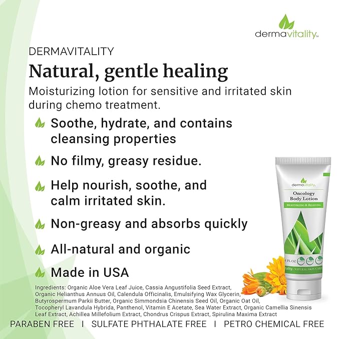 UltimateVitality Oncology Cream for Chemo Patients - Natural Organic Chemo Lotion, Paraben and Pthalate Free Moisturizing Lotion for Sensitive and Irritated Skin - 6 Ounces