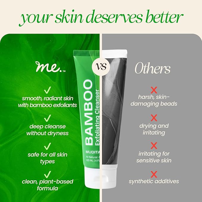 Mudita Earth Bamboo Microdermabrasion Facial Scrub – 4oz | Dermatologist-Tested Exfoliator Cleanser for Face & Body, Acne & Blackheads | Shea Butter & Lactic Acid - Vegan, Fragrance-Free, Sulfate-Free