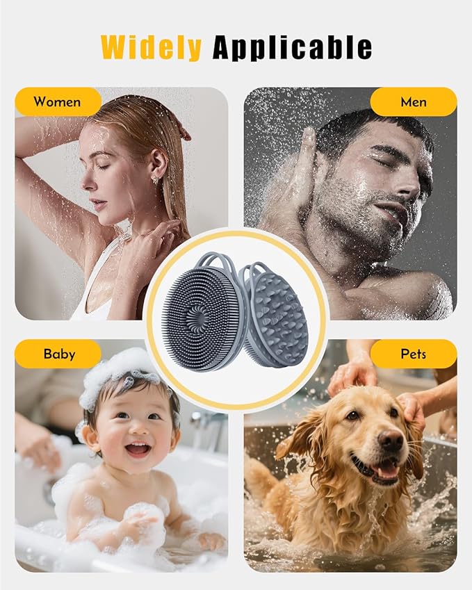 2 in 1 Silicone Body Scrubber, Anti Cellulite Massage Scrubber, Exfoliating Shower Brush for Men & Women, Removes Dead Skin, Reduces Cellulite, Improves Circulation, Fast Dry, Non Slip (1PC, Grey)