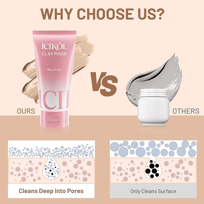 Deep Cleansing Red Clay Mask for Face with Glacial, Soothing Tightening Mud Mask to Balance Oil and Moisture, Minimize Blackheads, Soothing Care Pore Cleansing Mask with Brush