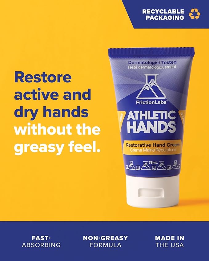 Friction Labs Athletic Hands - Daily Restorative Hand Cream for Active & Dry Skin - Derm Tested Non-Greasy Shea Butter Improves Elasticity & Resilience - Hand Salve for Athletes - Eucalyptus Scent