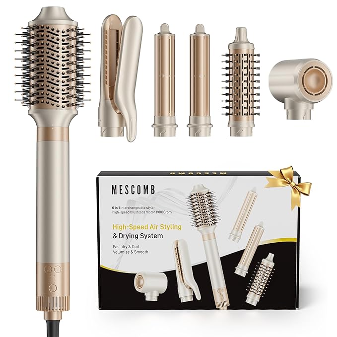 6-in-1 Hot Air Styler – Hair Dryer & Versatile Air Styler with Straightener, Auto Curler, Volumizing Brushes, Frizz-Free Hair Styler for Straighting, Curling, Smoothing & Adding Volume, Gift for Women