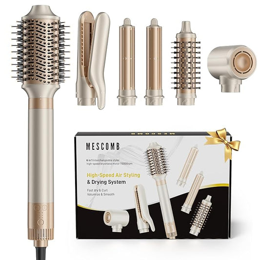 6-in-1 Hot Air Styler – Hair Dryer & Versatile Air Styler with Straightener, Auto Curler, Volumizing Brushes, Frizz-Free Hair Styler for Straighting, Curling, Smoothing & Adding Volume, Gift for Women
