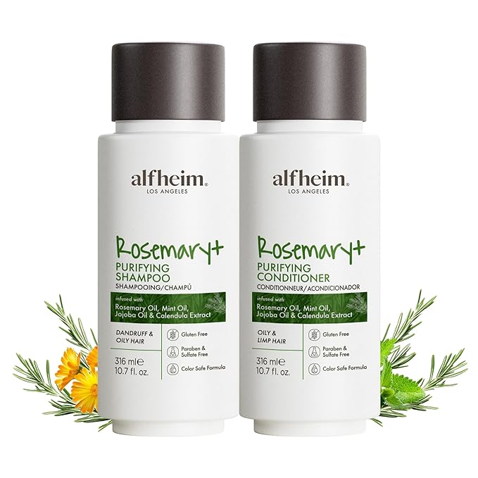 ALFHEIM Rosemary+ Purifying Shampoo & Conditioner Set Travel Size – Balancing Care for Oily & Fine Hair with Rosemary, Peppermint & Jojoba Oils – Deep Cleanse, Lightweight Hydration, Sulfate Free