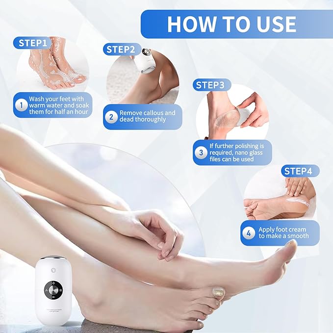 Electric Foot Callus Remover for Women Men, Electric Foot File with Stainless Steel Heads, Rechargeable Callus Remover for Feet, Portable Feet Grinder for Cracked Dry Heels, Dead Skin Calluses