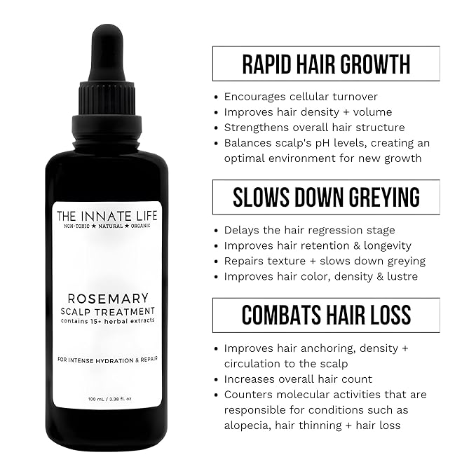 THE INNATE LIFE Rosemary Scalp Treatment | Nourish with Rosemary Oil, Strengthen Follicles, Hydrate Scalp, Prevent Hair Loss, Ideal for Healthier Hair - Organic Hair Care Solution