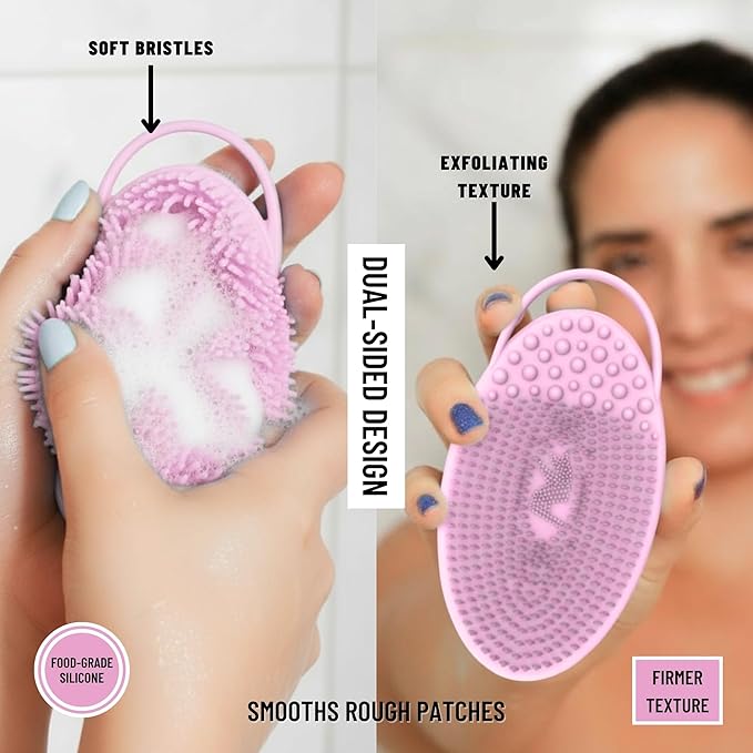 Exfoliating Body Scrubber Silicone - Textured Back Scrubber Shower Brush - Avilana Bath Loofah Alternative Dual Sided - Gentle Smoothing Body Wash Tool Rough Skin - Gift Women Men
