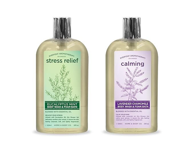 Everyday Aromatherapy Body Wash Duo | Eucalyptus Mint and Lavender Chamomile | 28oz Pack of 2 | Home and Body Company