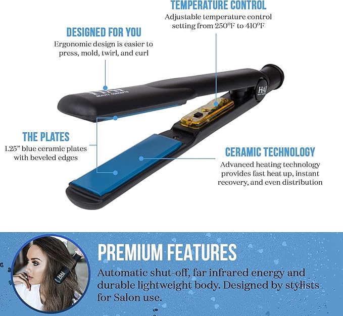 HAI Convertible Ceramic Hair Straightener for Women - Professional Fast Heating Flat Iron with 5 Temperature Levels for All Hair Types - (Classic Blue)