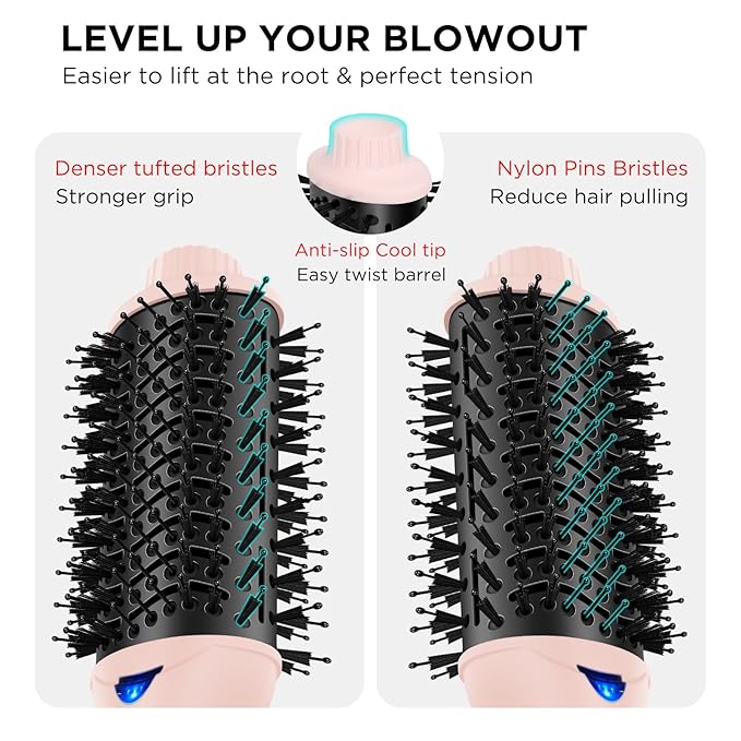 Hair Dryer Brush, Aima Beauty One Step Hair Dryer and Styler Volumizer with Negative Ion for Reducing Frizz and Static, Hair Styling Tools, Pink